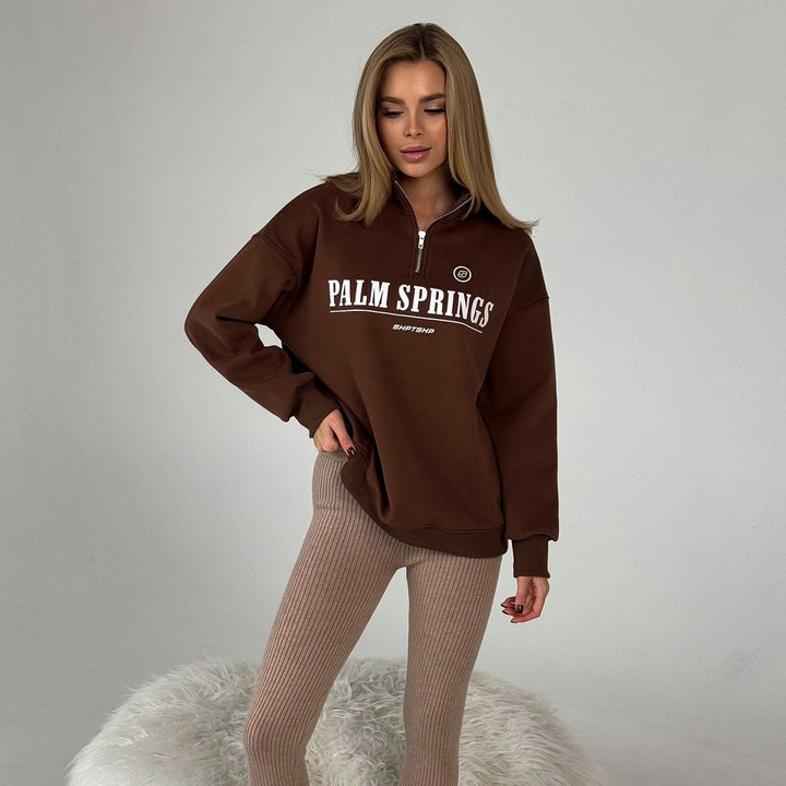 Damen lässiges Sweatshirt mit halb hohem Kragen und grafischem Druck Drune