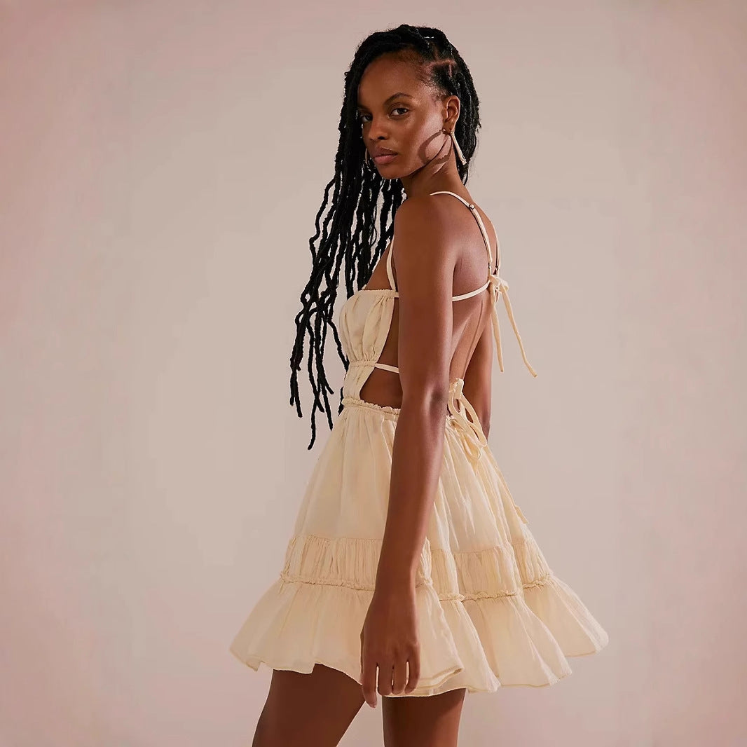 Damen luftiges Sommerkleid mit Rüschendetails und verstellbaren Trägern Drune