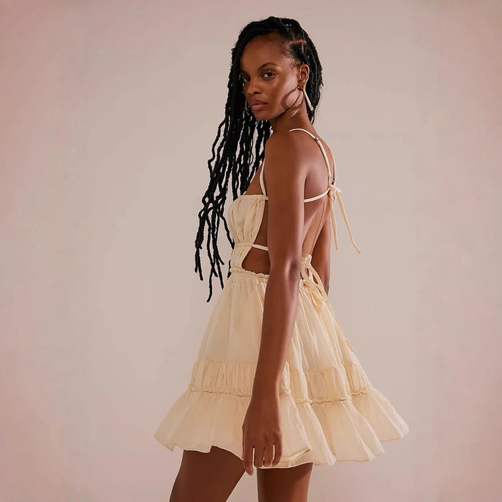 Damen luftiges Sommerkleid mit Rüschendetails und verstellbaren Trägern Drune