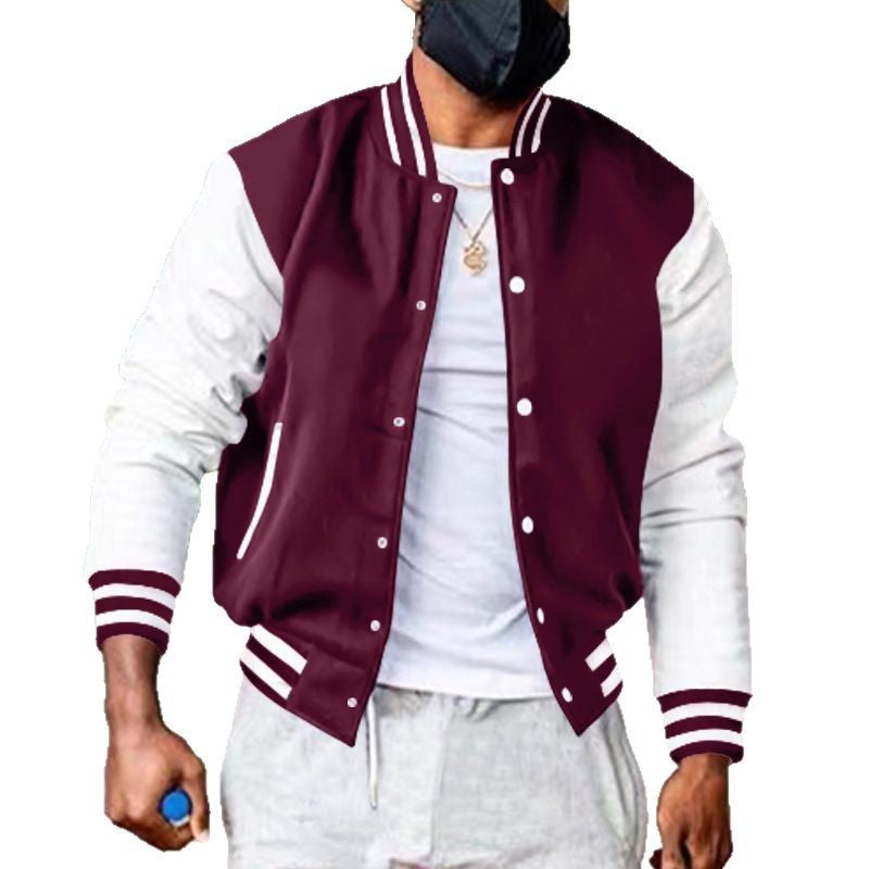 Herren nan varsity-Collegejacke im Retro-Bomberstil mit kontrastärmeln, gestreiften Rippbündchen und Druckknopfleiste Drune