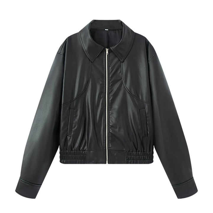 Damen Kunstleder Bikerjacke mit elastischem Bund und schlichten Taschen Drune