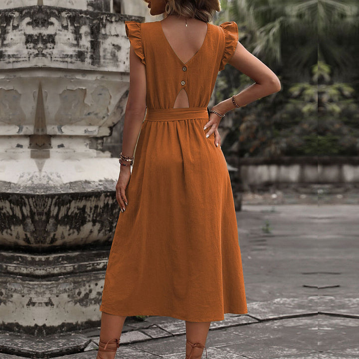 Damen Midi-Kleid mit Rüschendetails und tailliertem Bindegürtel Drune