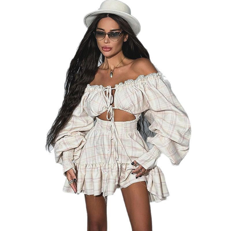 Damen Verspielt-romantisches Minikleid mit Puffärmeln und Rüschen Drune