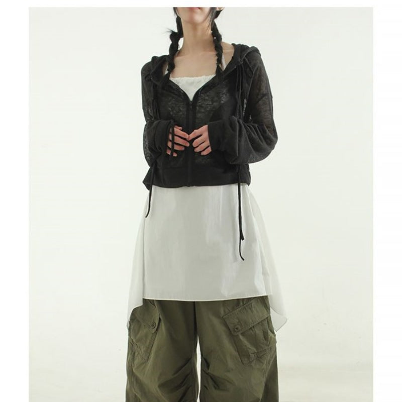 Damen modische cropped Kapuzenjacke mit praktischem Reißverschluss Drune