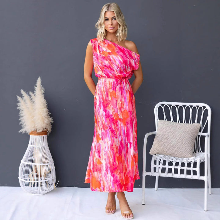 Damen Maxikleid mit asymmetrischem Design und fließendem Stoff Drune