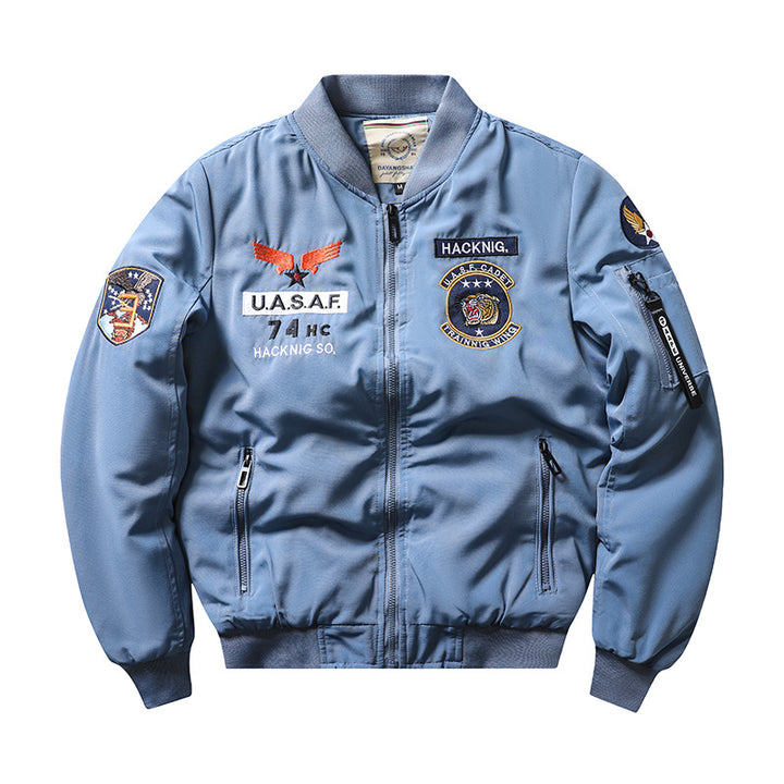 Herren  Insignia-bestickte leichte Pilot Bomberjacke mit Reißverschlussärmel Utility-Tasche Drune