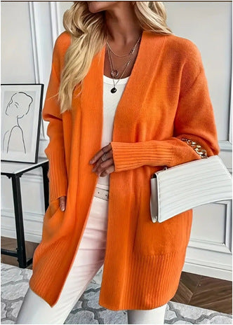 Damen lässiger Strickcardigan mit offenem Front und praktischen Taschen Drune
