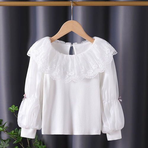 Damen elegante Bluse mit romantischem Spitzenkragen und Rüschendetails Drune