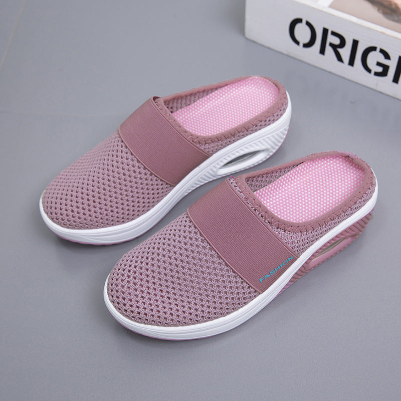 Damen Halbschuh-Slipper mit atmungsaktivem Strickobermaterial, elastischem Mittelfußriemen und Dämpfungssohle Drune