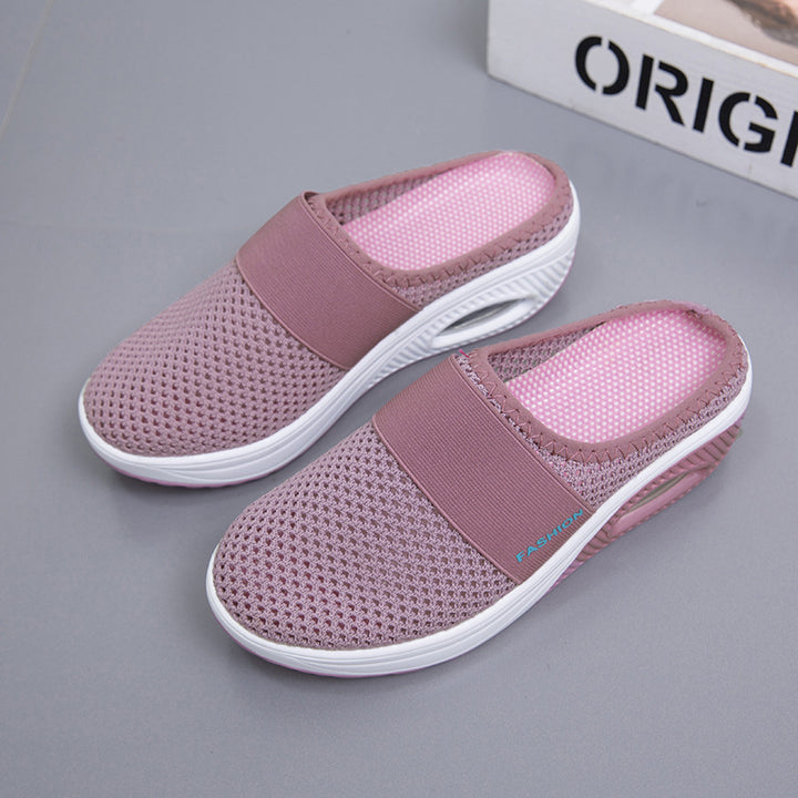 Damen Halbschuh-Slipper mit atmungsaktivem Strickobermaterial, elastischem Mittelfußriemen und Dämpfungssohle Drune