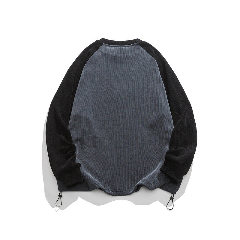 Unisex Oversize Cord-Sweatshirt mit Raglanärmeln, Kängurutaschen und Tunnelzugsaum Drune
