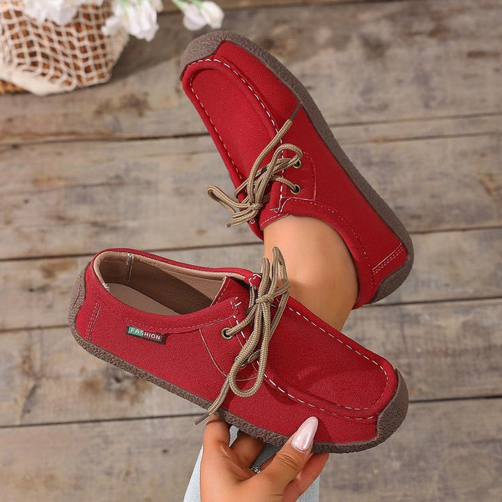 Damen Canvas-Mokassin-Slipper mit Schnürung und gepolsterter Komfortsohle Drune