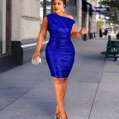 Damen figurbetontes Cocktailkleid mit asymmetrischem Schnitt und glitzerndem Stoff Drune
