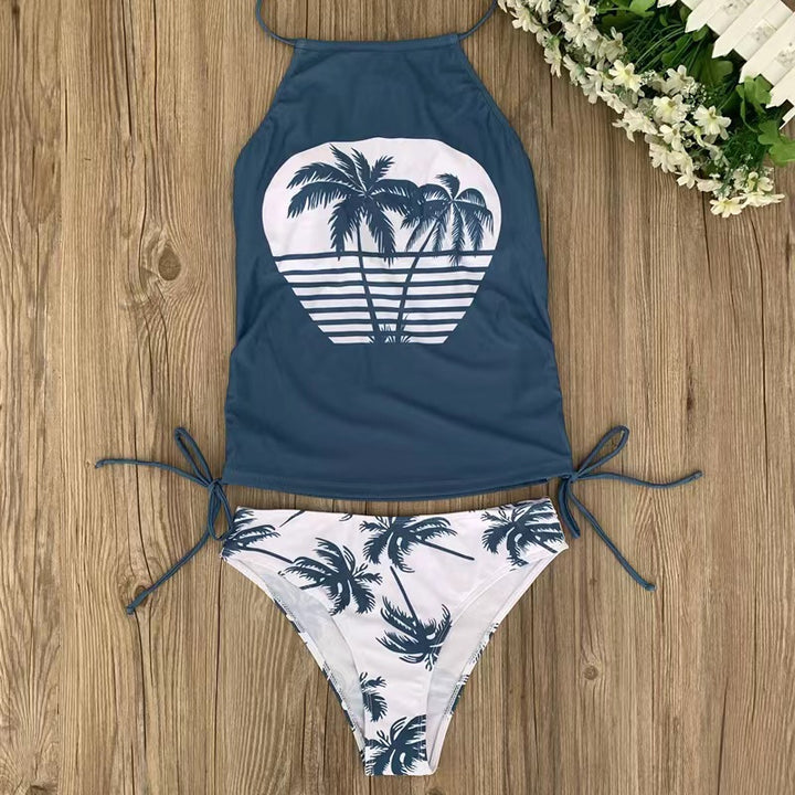 Damen Tankini-Set mit verstellbarem Halter-Design und tropischem Druck Drune