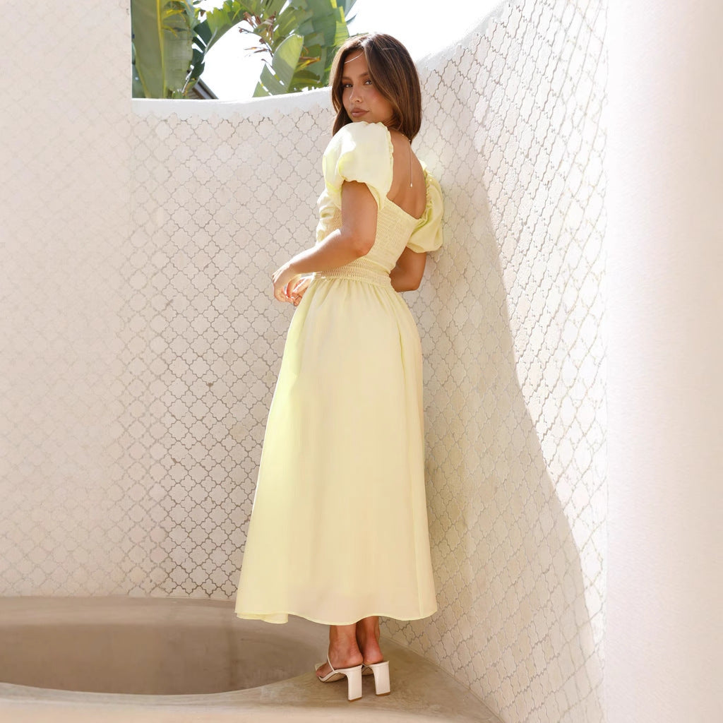 Damen Maxi-Kleid mit gewickeltem Oberteil und schwingendem Rock Drune