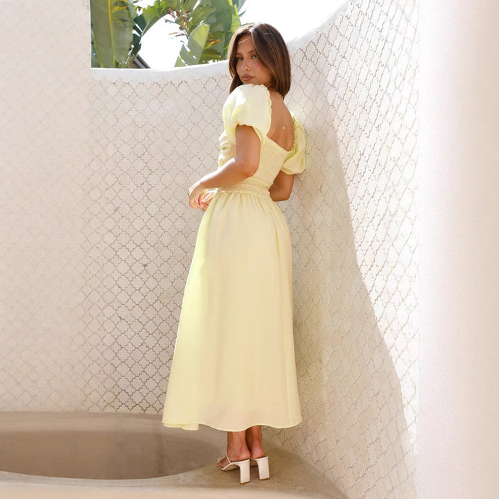 Damen Maxi-Kleid mit gewickeltem Oberteil und schwingendem Rock Drune
