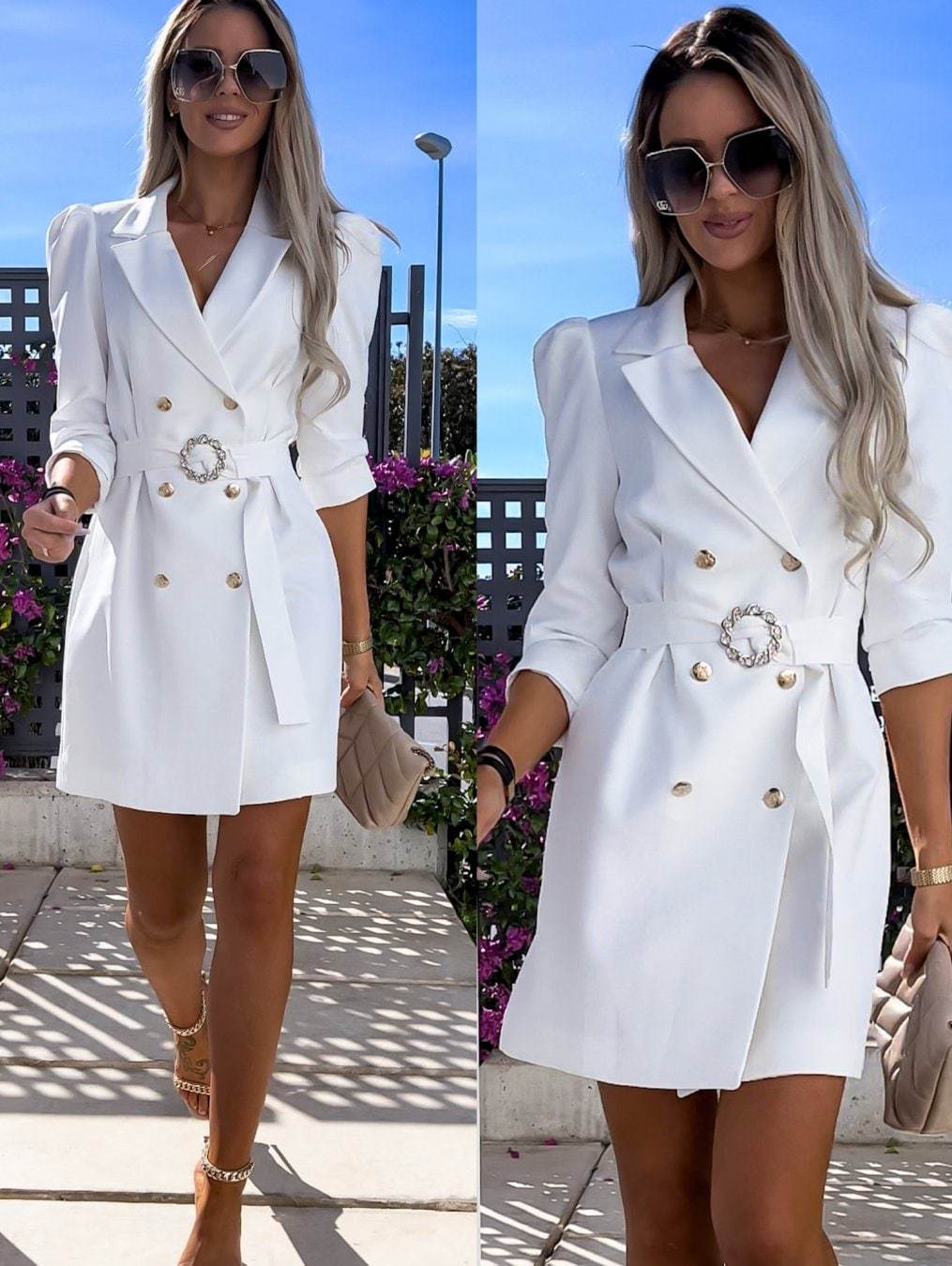 Damen Blazer Kleid mit tailliertem Schnitt und glamourösem Knopfdetail Drune