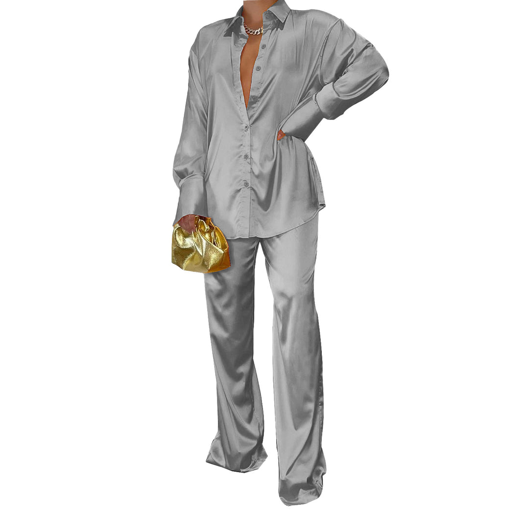 Damen Satin-Hemd und Palazzo-Hose Lounge-Set Drune
