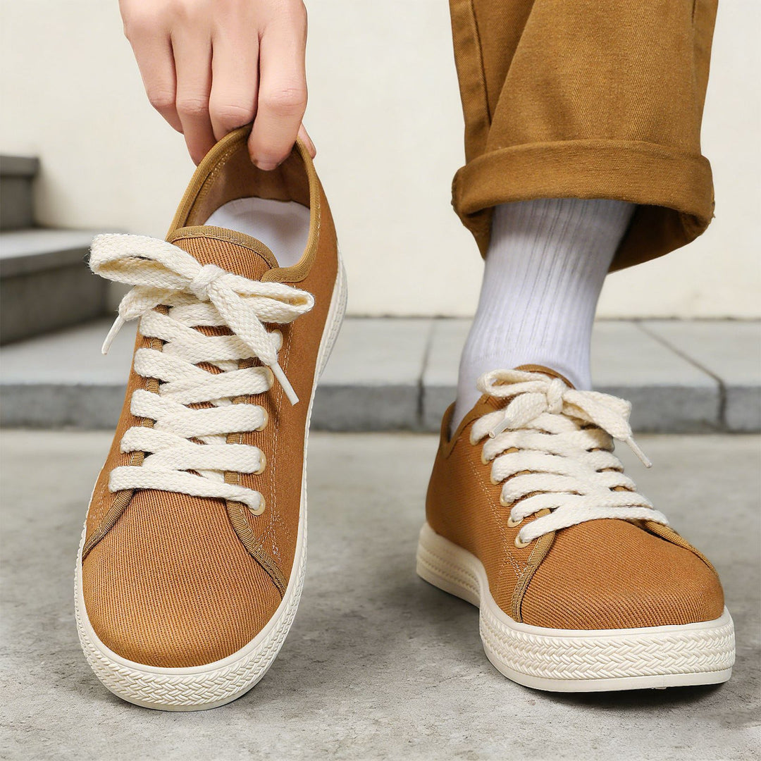 Damen nan Canvas-Sneaker mit geflochtener Plateau-Gummisohle, atmungsaktivem Textilfutter und extra breiten Baumwollsenkeln Drune