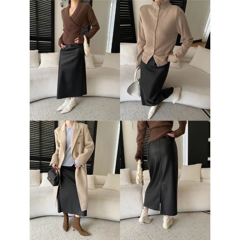 Damen eleganter Wickelpullover mit tiefem V-Ausschnitt und weichfließendem Material Drune