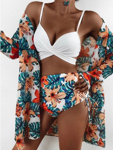 Damen Zweiteiliges Bikini-Set mit floralem Wickelüberwurf Drune