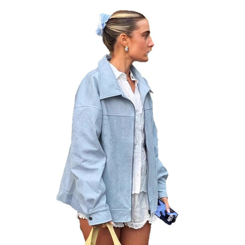 Damen elegante Kunstlederjacke mit modischen Akzenten Drune