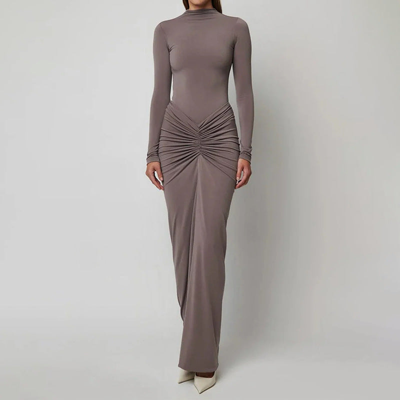 Damen Elegantes Maxikleid mit enganliegendem Schnitt und tiefem Ausschnitt Drune