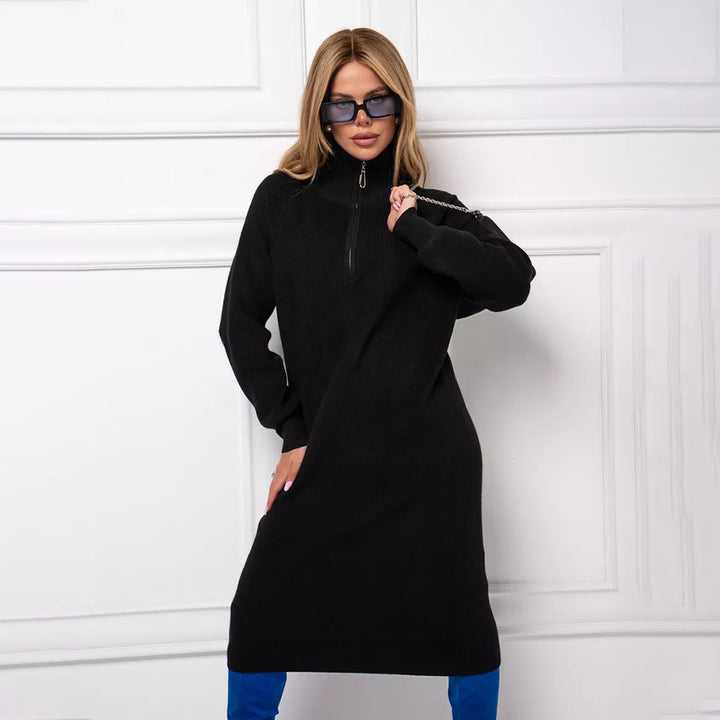 Damen Strickkleid mit Stehkragen und Reißverschluss Drune