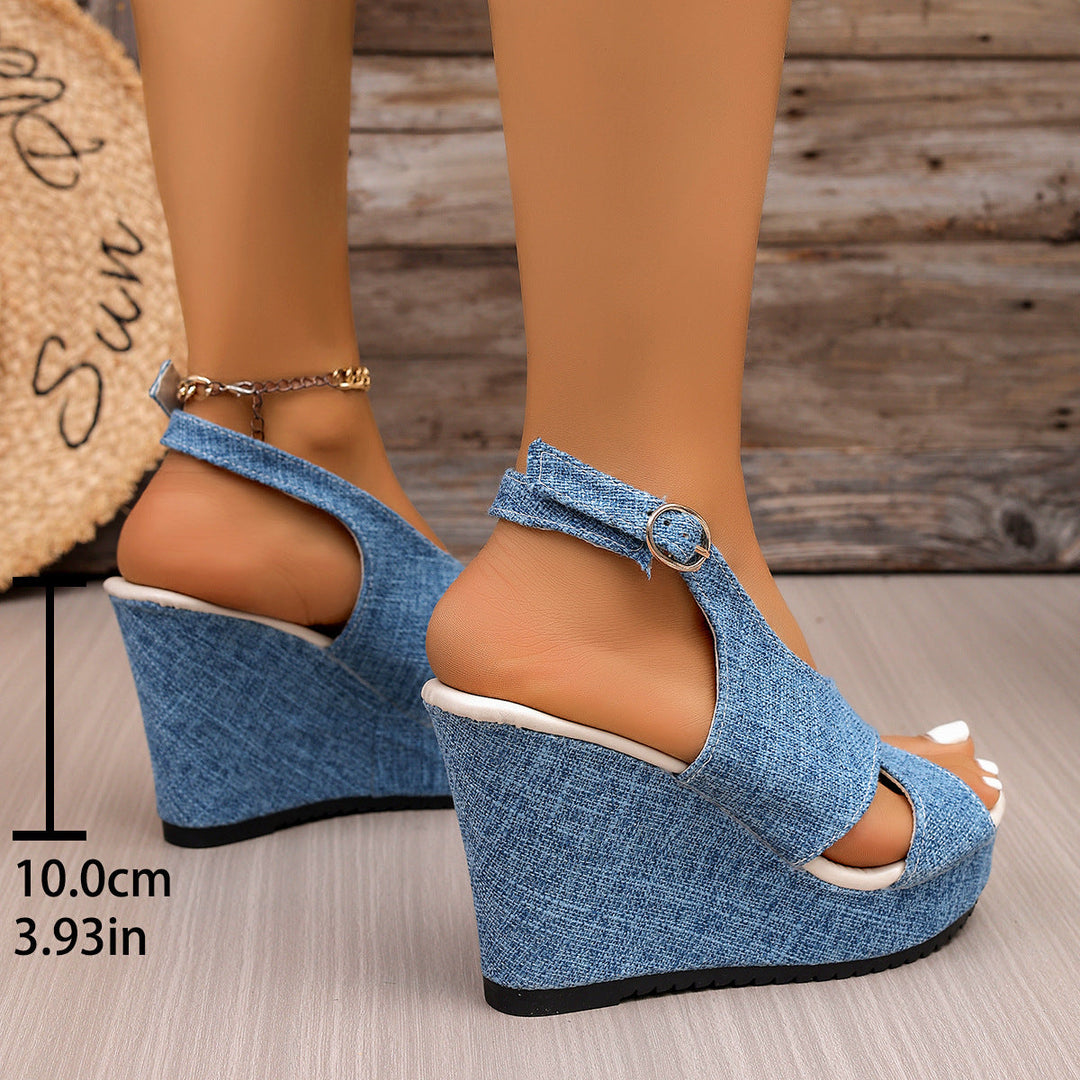 Damen Wedge-Sandalen mit eleganter Schnalle und komfortablem Fußbett Drune