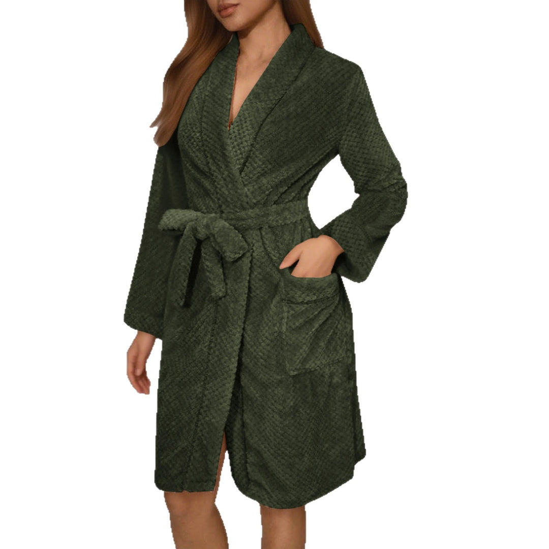 Damen Kuscheliger Bademantel mit Gürtel und Taschen Drune
