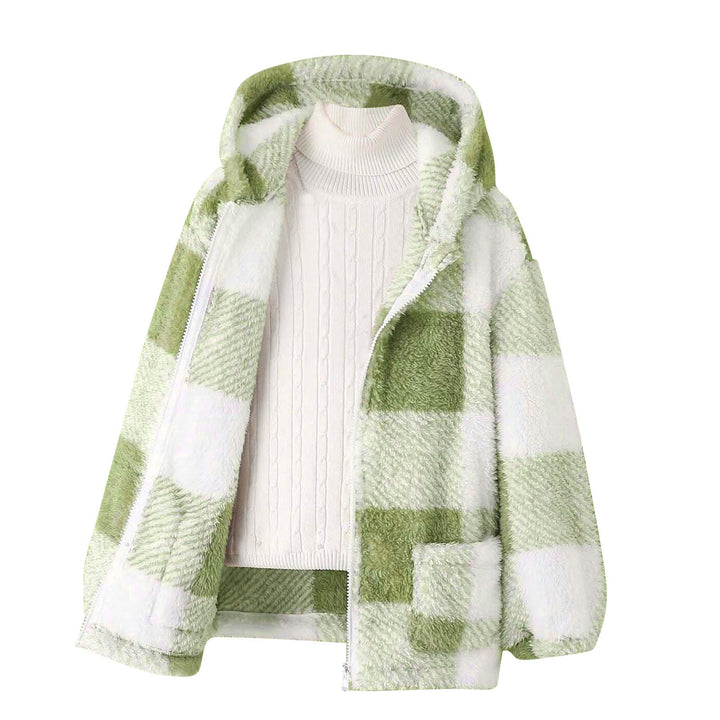 Damen Fleecejacke mit kariertem Muster und praktischen Taschen Drune