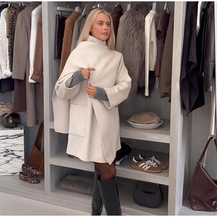 Damen Modische Wolljacke mit asymmetrischem Schnitt und praktischen Taschen Drune