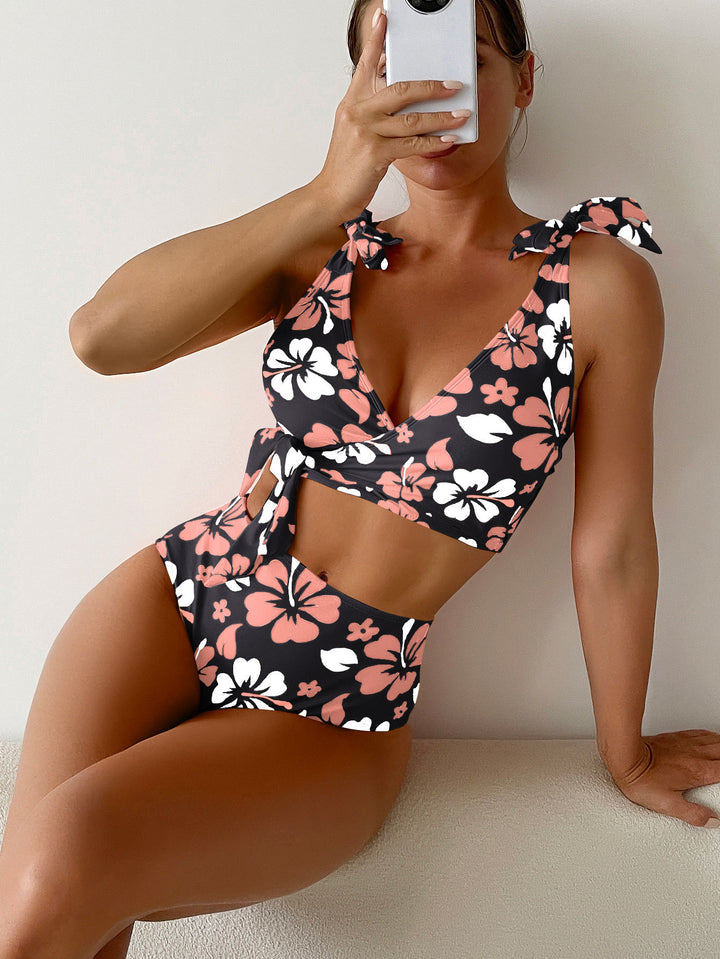 Damen Hochtaillierter Blumen-Bikini-Set Drune
