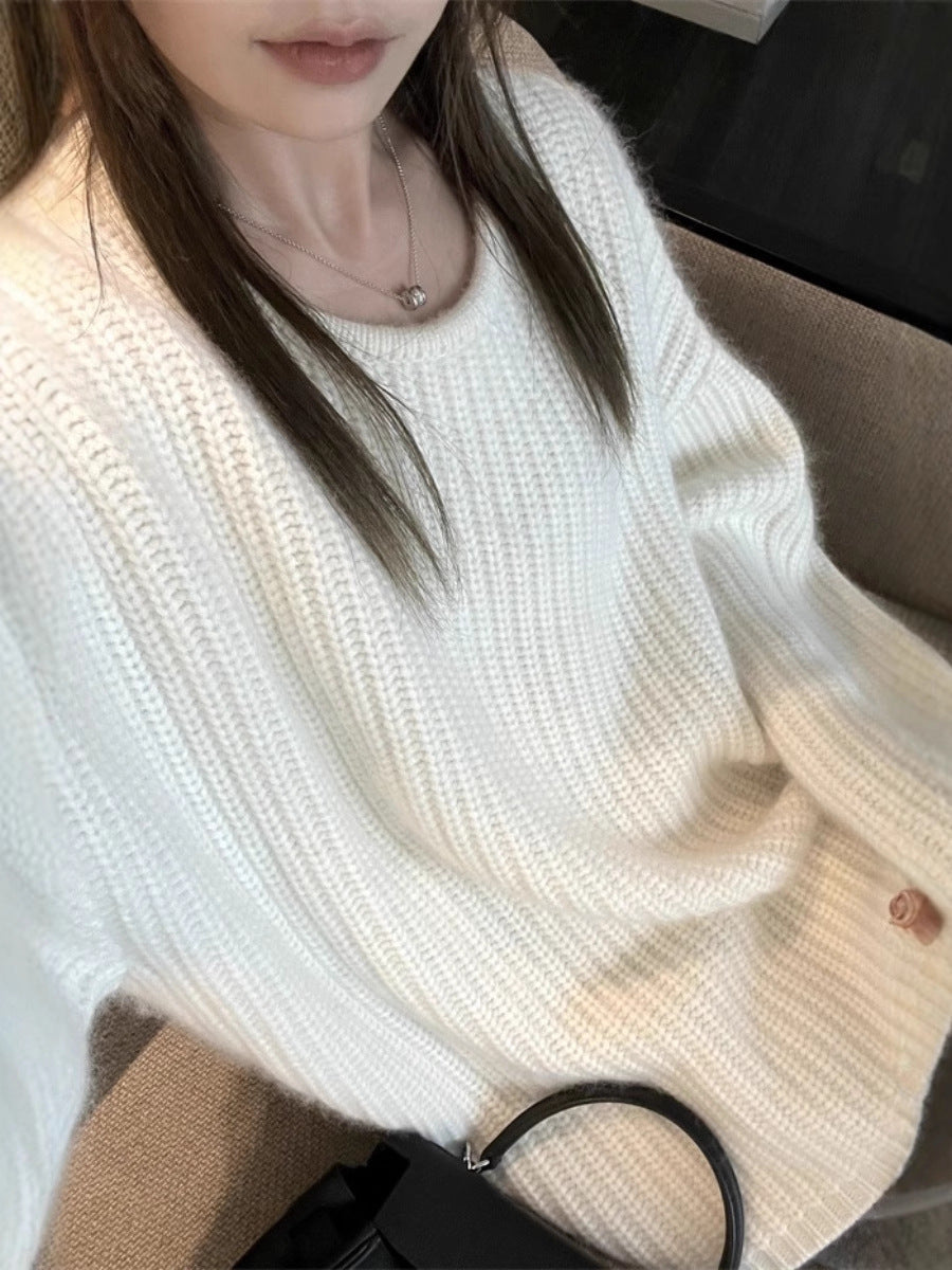 Damen Oversize Flauschpullover im Mohair‑Look mit strukturierter Rippenoptik Drune