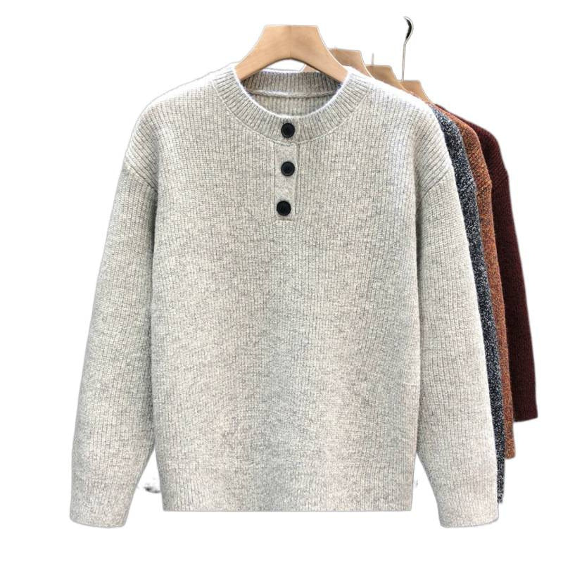 Herren Komfortabler Rippstrick-Halbknopfpullover mit Rundhalsausschnitt und legerer Passform Drune
