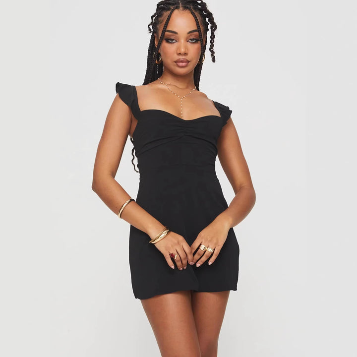 Damen romantisches Sommerkleid mit floralen Stickereien und Rüschendetails Drune