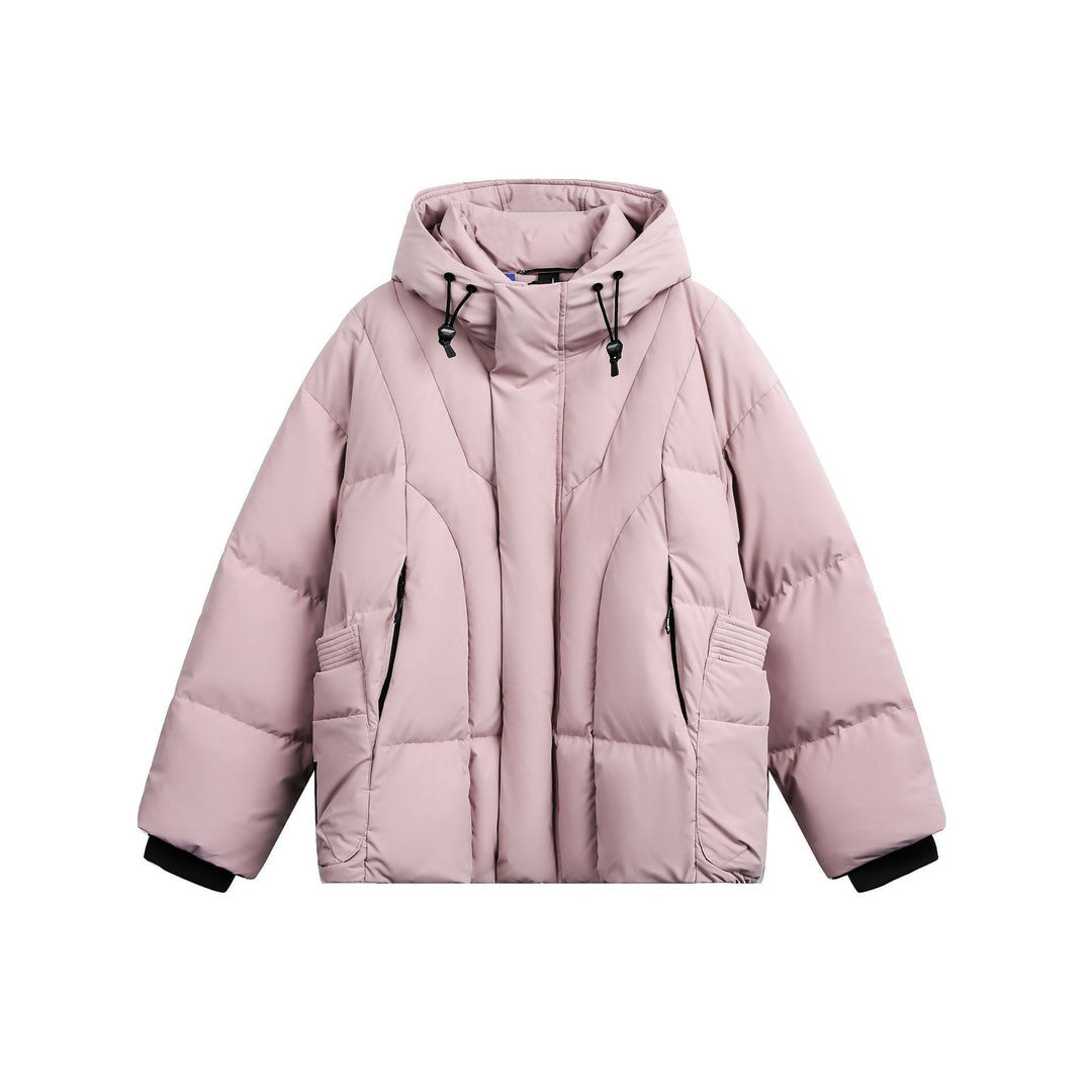 Damen weit geschnittener Steppparka mit hohem Kragen, Kapuze und Cargo-Taschen Drune