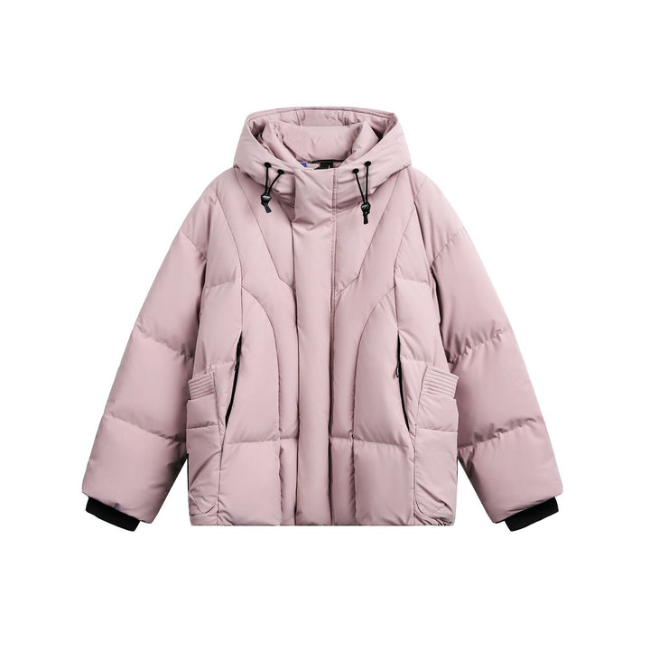 Damen weit geschnittener Steppparka mit hohem Kragen, Kapuze und Cargo-Taschen Drune