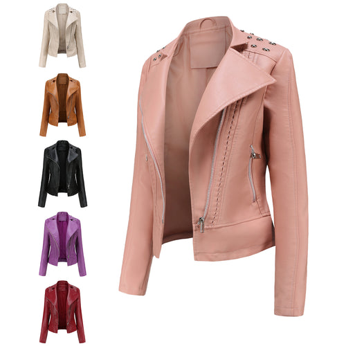 Damen nan Bikerjacke aus Kunstleder mit Nietenbesatz und asymmetrischem Reißverschluss Drune