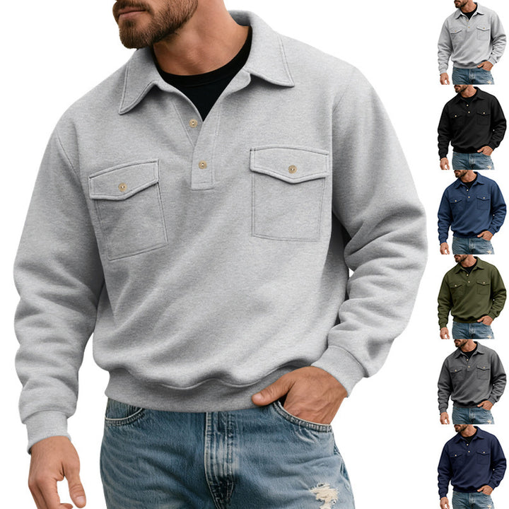 Herren nan Pullover mit Polokragen und aufgesetzten Brusttaschen Drune