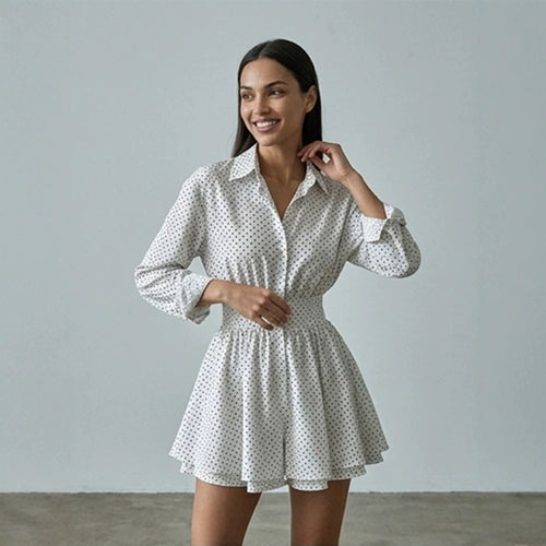 Damen Mini-Hemdblusenkleid mit geraffter Taillenpartie und Volantrock Drune