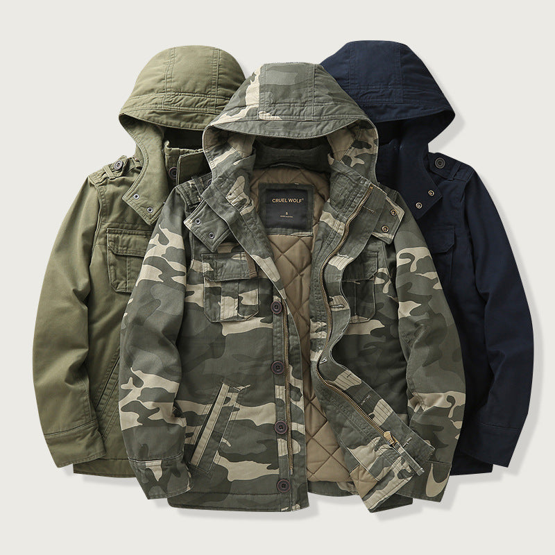 Herren Gefütterte Fieldjacke mit Kapuze und wattierter Stepp-Innenverarbeitung Drune