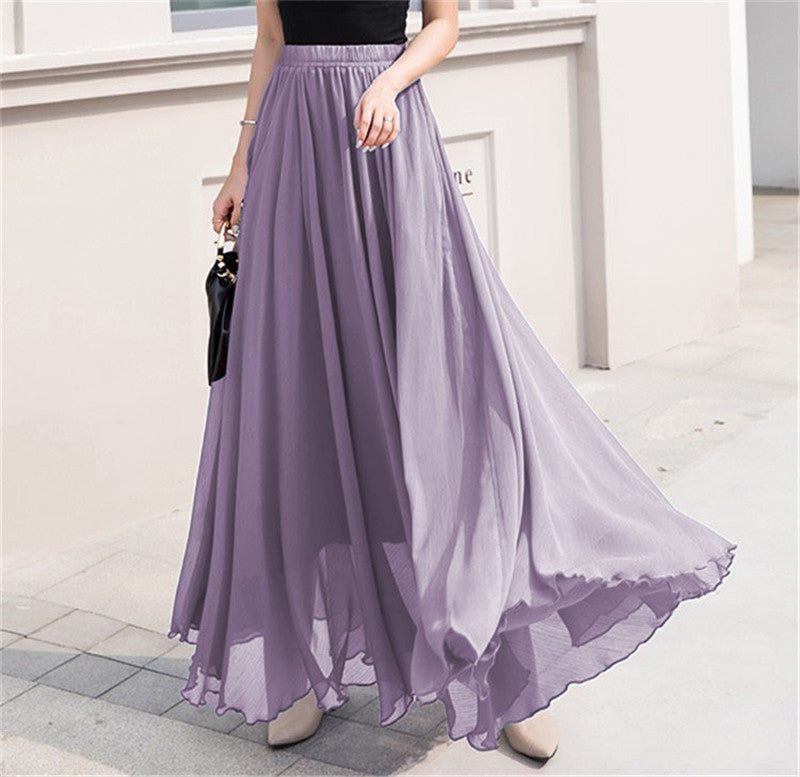 Damen nan Maxi-Chiffonrock mit elastischem Bund und fließender A-Linie Drune
