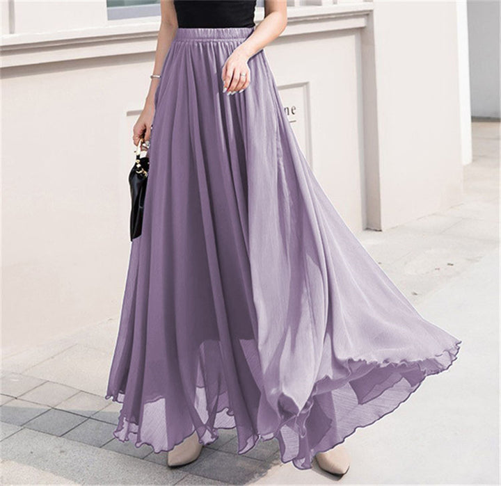 Damen nan Maxi-Chiffonrock mit elastischem Bund und fließender A-Linie Drune