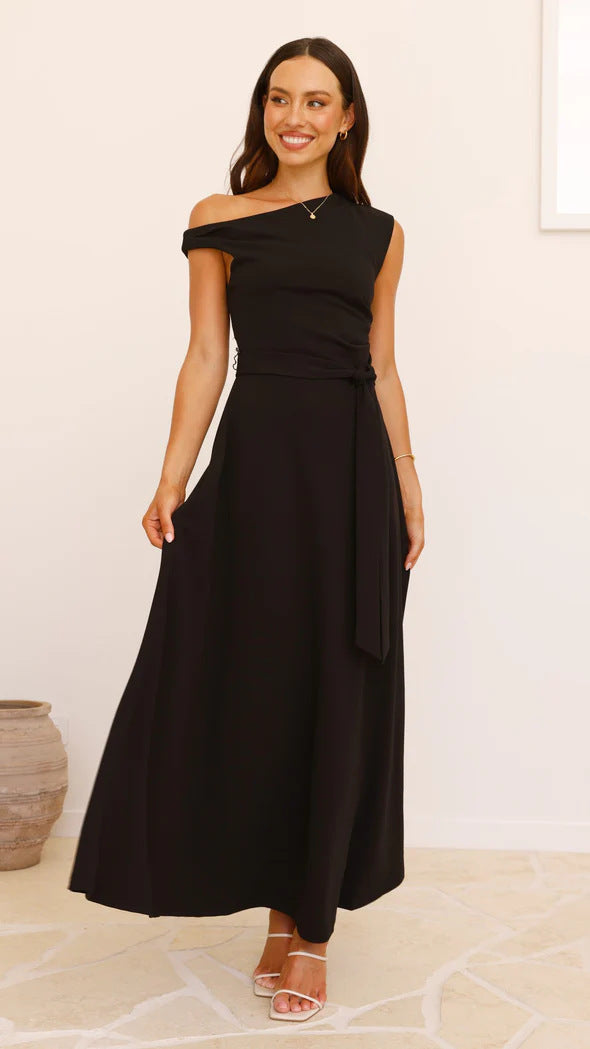 Damen Maxikleid mit asymmetrischem Schnitt und eleganter Drapierung Drune