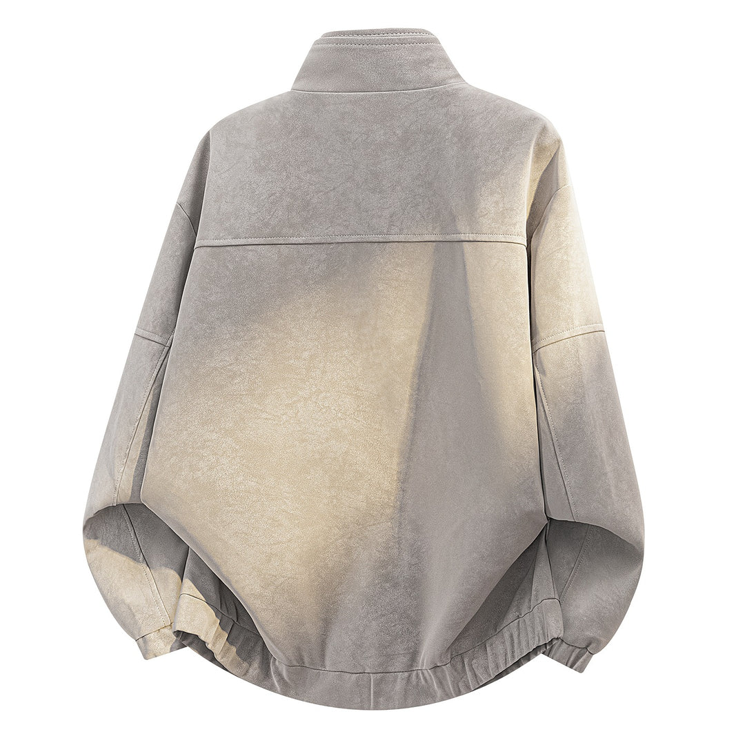 Herren Oversize Velours-Optik Bomberjacke mit hohem Stehkragen, asymmetrischer Brustpasse & elastischem Saum Drune