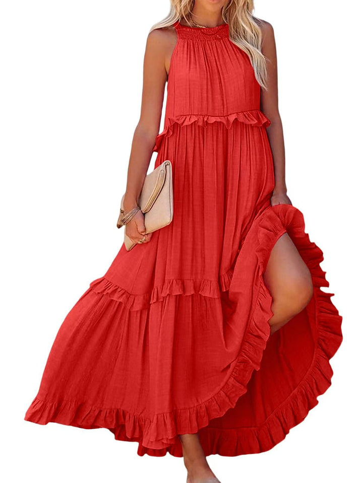 Damen Maxikleid mit Rüschendetails und luftiger Silhouette Drune