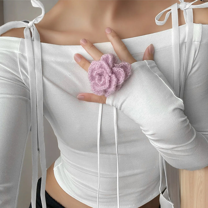 Damen eleganter Choker mit floralen Details und Satinband Drune