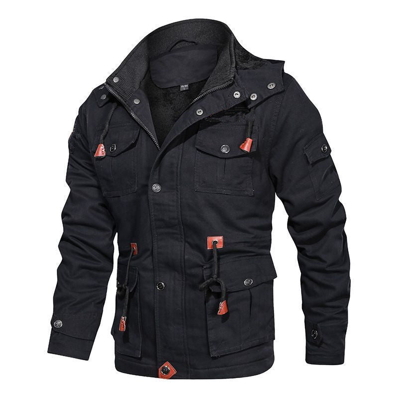 Herren Canvas-Fieldjacke mit Teddyfutter, Kapuze und Multifunktions-Taschen Drune