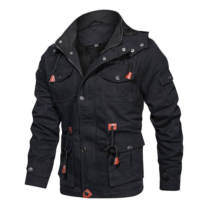 Herren Canvas-Fieldjacke mit Teddyfutter, Kapuze und Multifunktions-Taschen Drune
